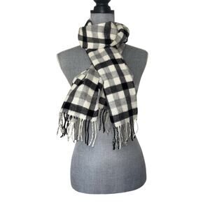 Peruvian Link 100% Baby Alpaca Gray White Plaid Fringe Scarf
